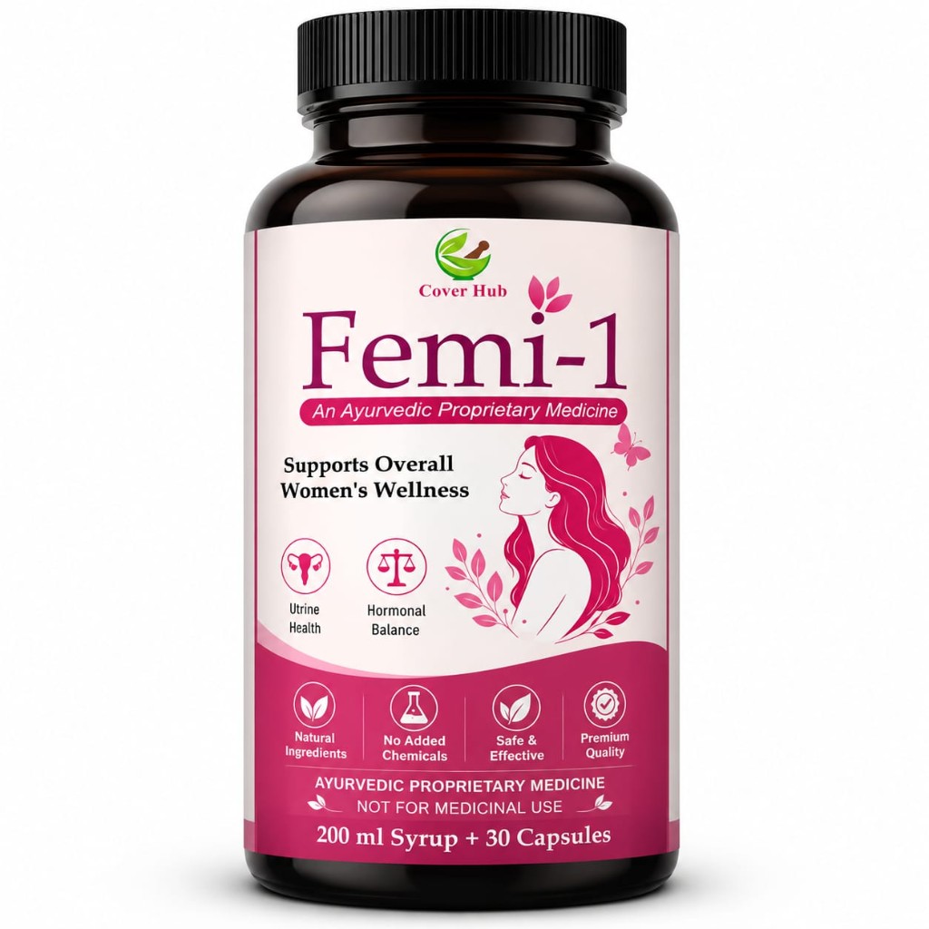 FEMI-1 women's wellness pack — 200 ml syrup + 30 capsules, Cover Hub Ayurvedic proprietary medicine
